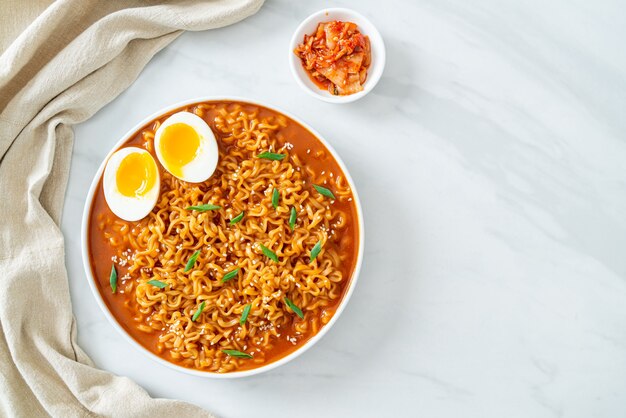 Ramyeon or Korean instant noodles with egg - Korean food style