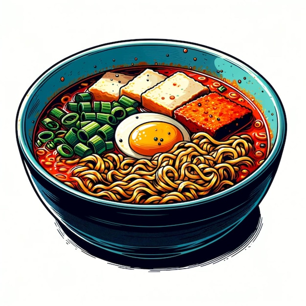 Ramyun cartoon illustration of a typical South Korean food