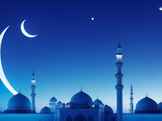 Ramzan achtergrond met witte moskee en maan nacht uitzicht