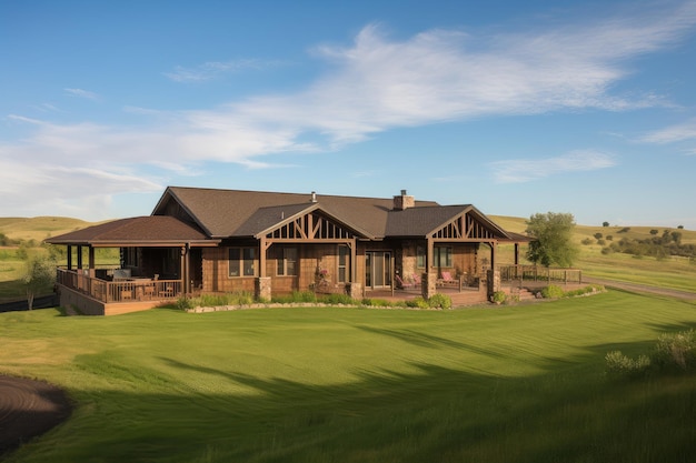 Ranch home with wraparound porch surrounded by the natural beauty of the surrounding landscape