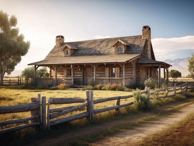 Foto casa di ranch con un ambiente rustico e una recinzione di picche