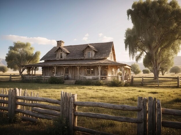 Foto casa di ranch con un ambiente rustico e una recinzione di picche