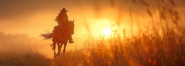 Photo on a ranch a woman rides a horse