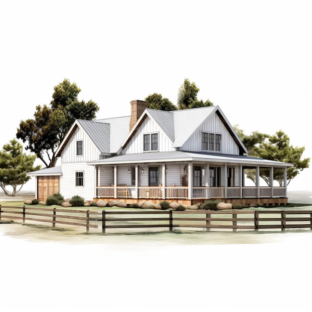 Ranchstyle house with white background high qualit