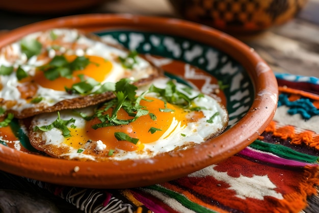 랜치 스타일 아침 Huevos Rancheros Rustic 테라코타