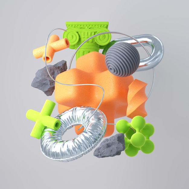 random 3d shapes modern colorful composition 3d rendering illustration