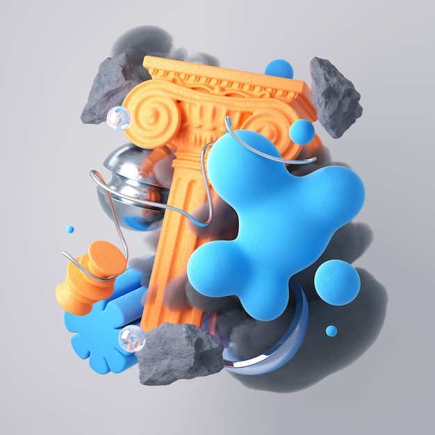 Random 3d shapes modern colorful composition 3d rendering illustration