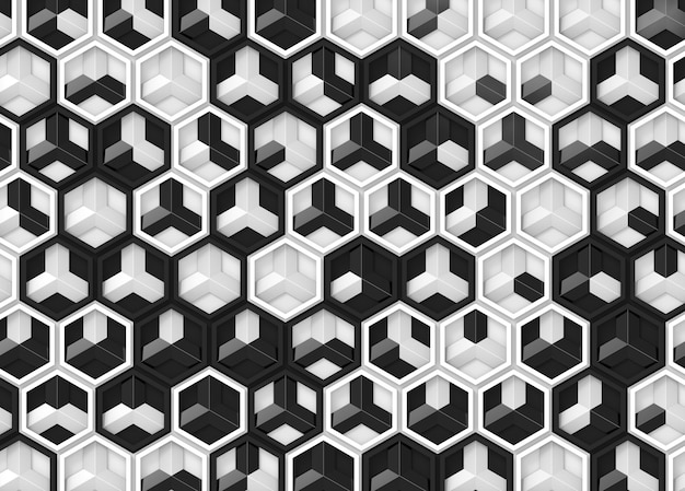 Photo random black and white color modern hexagonal shape pattern wall background