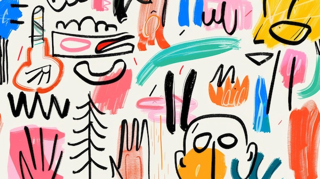 무작위적인 캐릭터 아이들이 그림을 그리는 그림