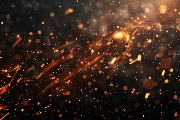 Photo random flying fire sparks particles isolated on the black background for overlay design