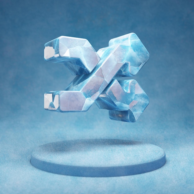 Photo random icon. cracked blue ice random symbol on blue snow podium. social media icon for website, presentation, design template element. 3d render.