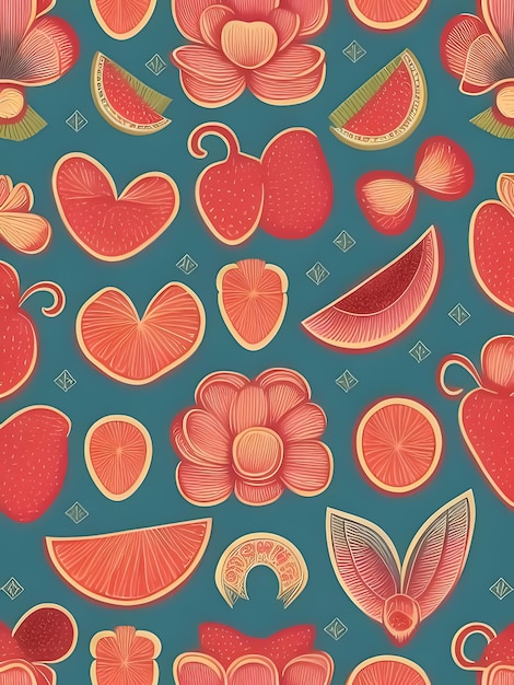 Random item material fruit shape lines paint seamless pattern illustrated and digitally drawn