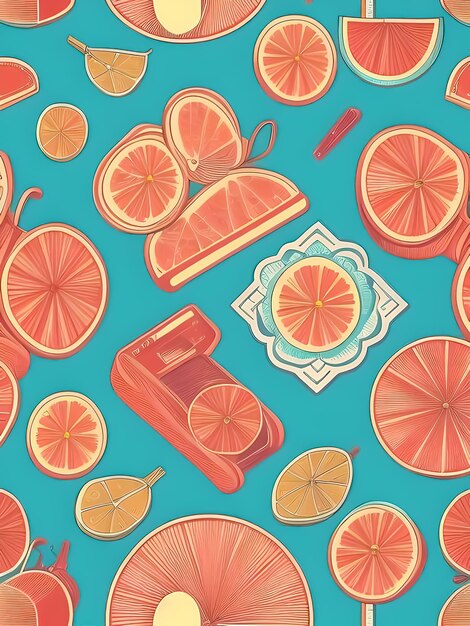 random item material fruit shape lines paint seamless pattern illustrated and digitally drawn