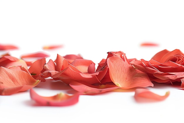 Random rose petals against white background Great for presentations forms and ad print