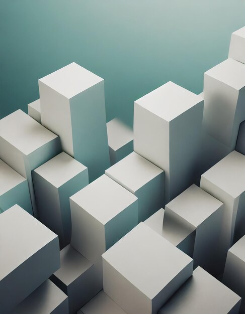 Случайные смещенные белые кубические коробки блокируют фон обоев баннера с копировальным пространством 3D рендеринга