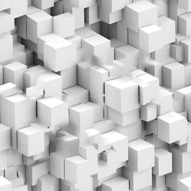 Random white cubes asymmetric background seamless pattern