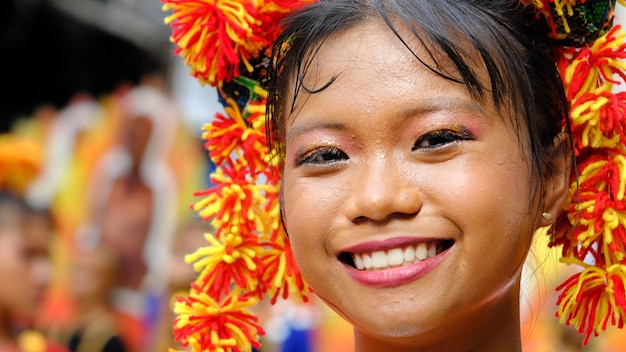 Photo randomly capture of filipino faces on the street of davao city during the street parade