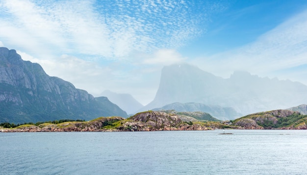 Ranfjorden summer cloudy view Norway