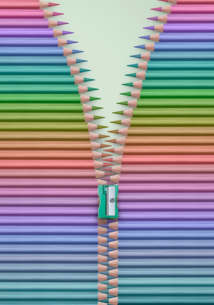 사진 지퍼를 형성하는 연필로 다양한 색상