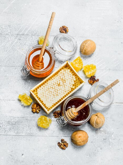 Photo the range of types of natural honey