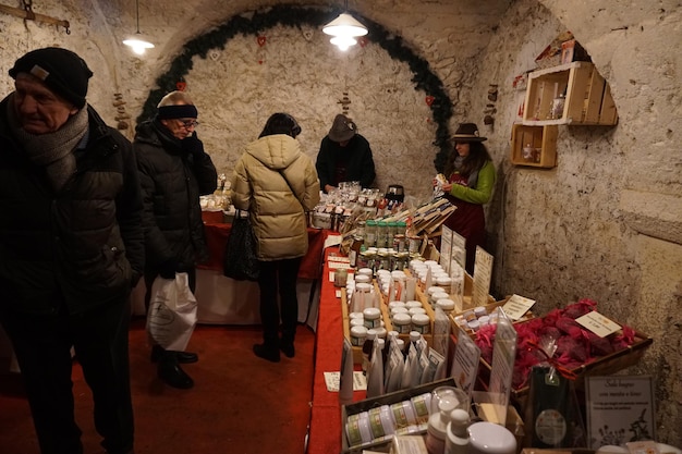 RANGO, ITALY - DECEMBER 8, 2017 - People at traditional christmas market