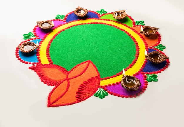 Rangoli Design made of powder colours during Diwali, Onam, Pongal festivals