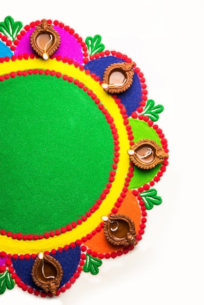 Rangoli Design made of powder colours during Diwali, Onam, Pongal festivals