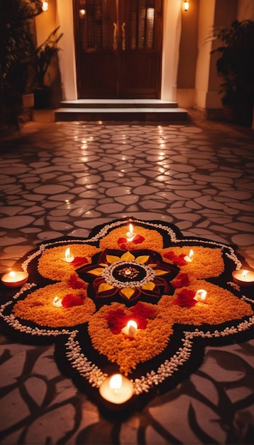 Rangoli gemaakt op Diwali voor het huis op Diwali festival image ai gegenereerd