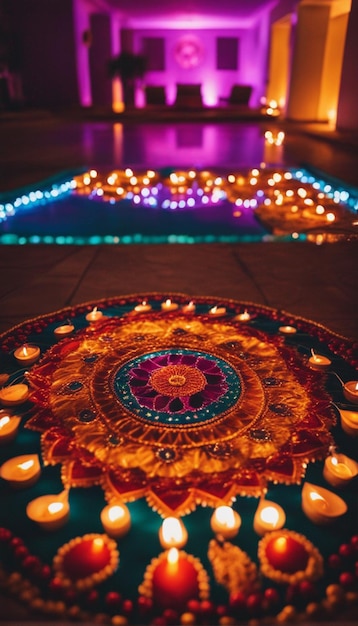 Rangoli gemaakt op Diwali voor het huis op Diwali festival image ai gegenereerd