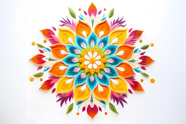 rangoli mandala design with vibrant colors pattern background isolated on white