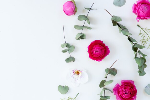 Ranunculus bloemen en orchideeën