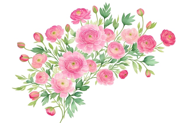 Ranunculus flower Floral frame wreath of pink ranunculus flower