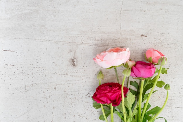 Ranunculus flowers on a wooden table