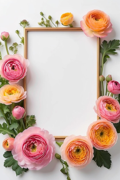 Ranunculus Radiance Realm blank Frame Mockup with white empty space for placing your design (ランキュルス・ラディアンス・リーラム) は,あなたのデザインを配置するために白い空白を備えた空白フレームモックアップです.