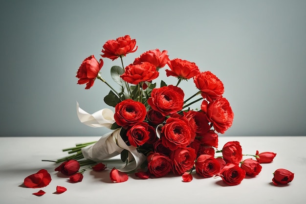 Ranunkulyus bouquet of red flowers on a white