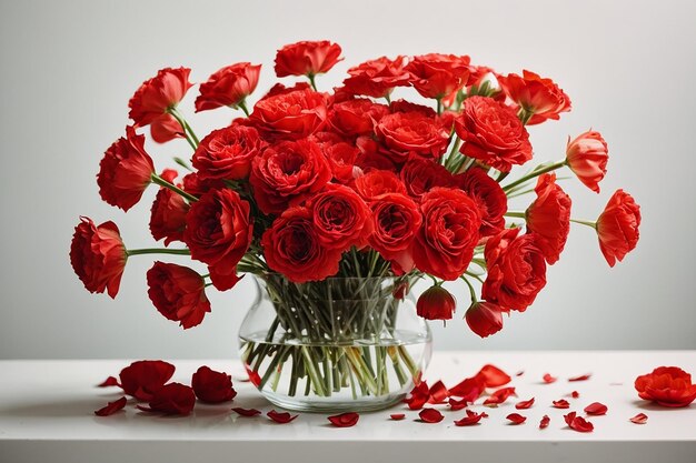 Ranunkulyus bouquet of red flowers on a white