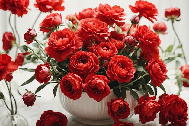 Ranunkulyus bouquet of red flowers on a white