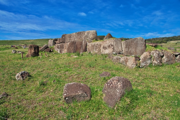 Rapa Nui. The statue Moai in Ahu Vinapu on Easter Island, Chile