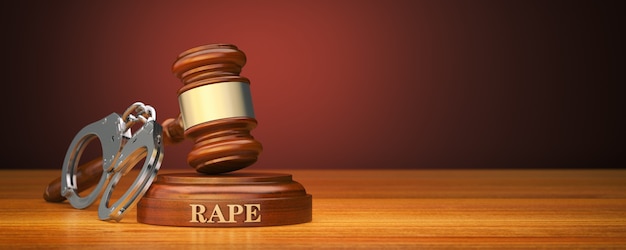 Rape text on sound block and gavel