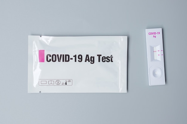 Rapid Antigen Test kit with Negative result during swab COVID-19 testing. Coronavirus Self nasal or Home test, Lockdown and Home Isolation concept