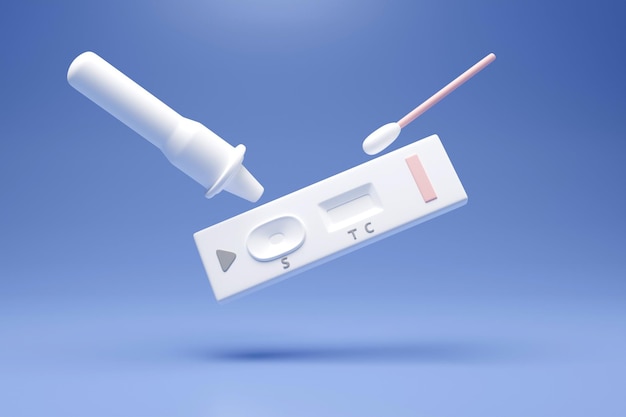 빠른 항원 테스트 PCR COVID19 3d 렌더링에 대한 코 면봉 PCR 테스트