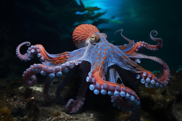 Rapid color changes of an octopus during a hunting sequence Generative AI