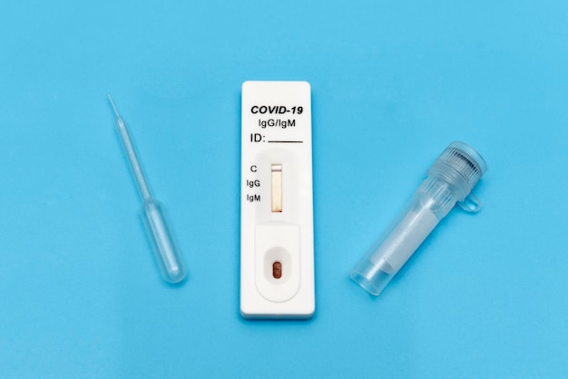 Rapid kits of Covid19 Ag test seen on a table during COVID19 testing