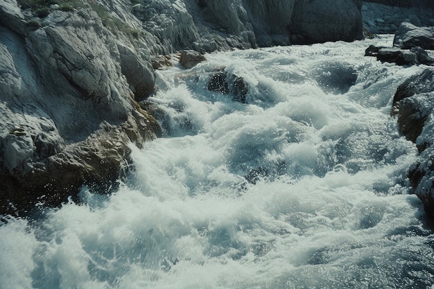 Rapid mountain stream rushing through rocky terrain