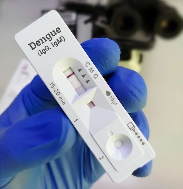 Rapid test cassette for dengue igg and igm rapid screening test\
showing positive result