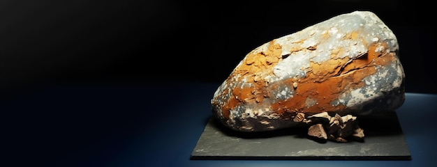 ラピドクリーキット (Rapidcreekite) は黒い背景の上にある珍しい貴重な天然石で人工知能 (AI) によって生成されたヘッダーバナーです