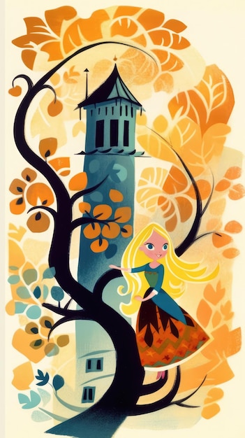 rapunzel fairytale character cartoon illustration fantasy cute drawing book art poster graphic