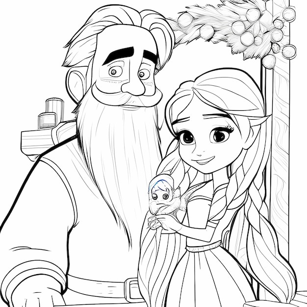 Rapunzels Magical Christmas Coloring Page with Santa Claus and Tangleds Princess