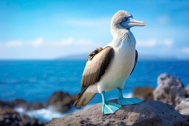 Foto il raro booby a piedi blu riposa sulla spiaggia