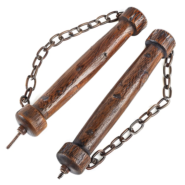 Photo rare nunchaku of ironwood with a handle that is both durable game asset 3d isolated design concept